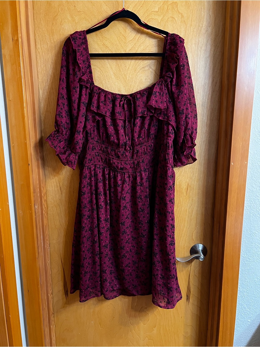 Francesca's Collections Burgundy Floral Ruffle Mini Dress